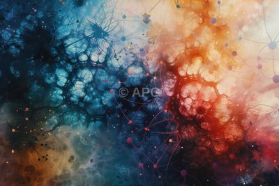 Abstrakte neuronale Netzwerkstruktur in Blau und Orange